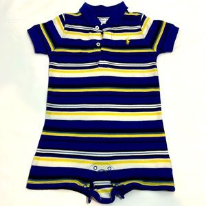 Striped Cotton Shortall- Navy Multi